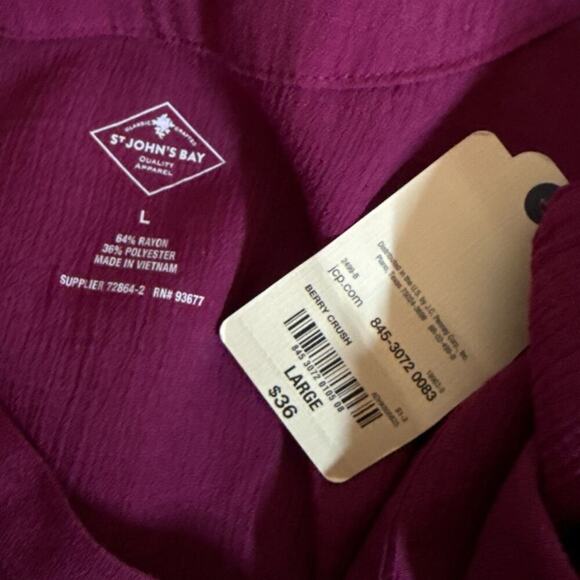 St. John’s Bay Women's V-Neck Gauze Tunic Blouse Pullover Size L Dark Berry NWT - Picture 6 of 6